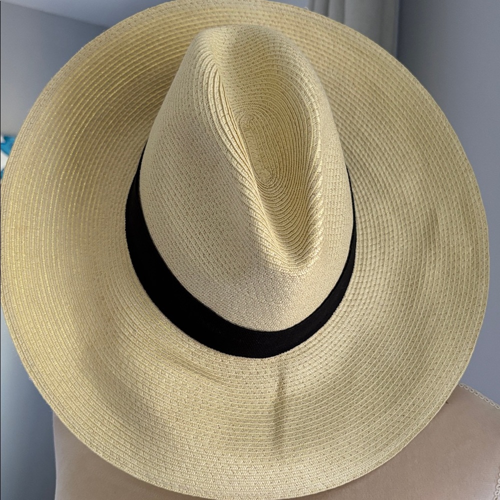 Aqua Cream Straw Hat with Black Interior